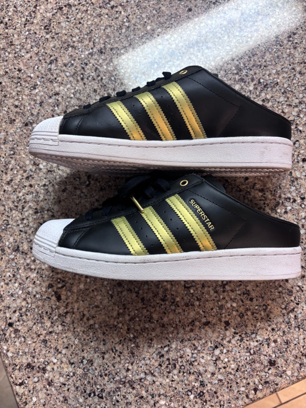 adidas Black and Gold Superstar Mule Sneakers - Picture 2 of 4